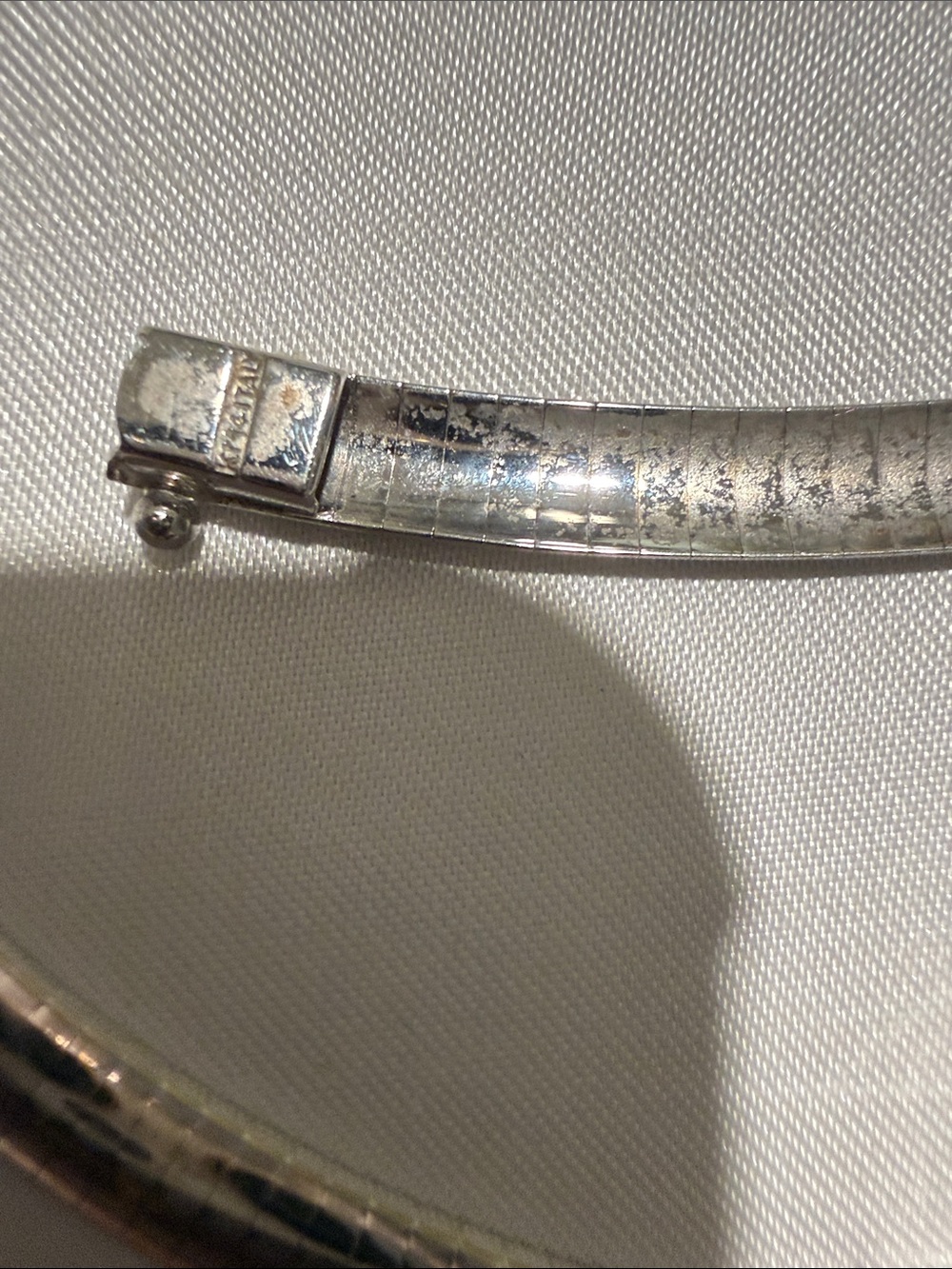 Silver Herringbone Collar Necklace with Ribbed Slide Accent - Picture 3 of 6